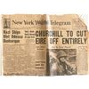 Image 1 : WWII 1944 New York World Telegram Original Vintage Newspaper - Churchill to Cut of Eire Entirely