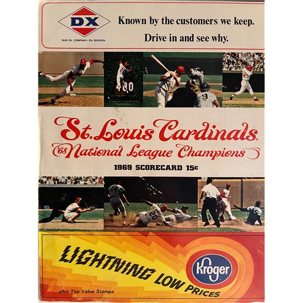 St Louis Cardinals 1969 scorecard. 8x11 inches