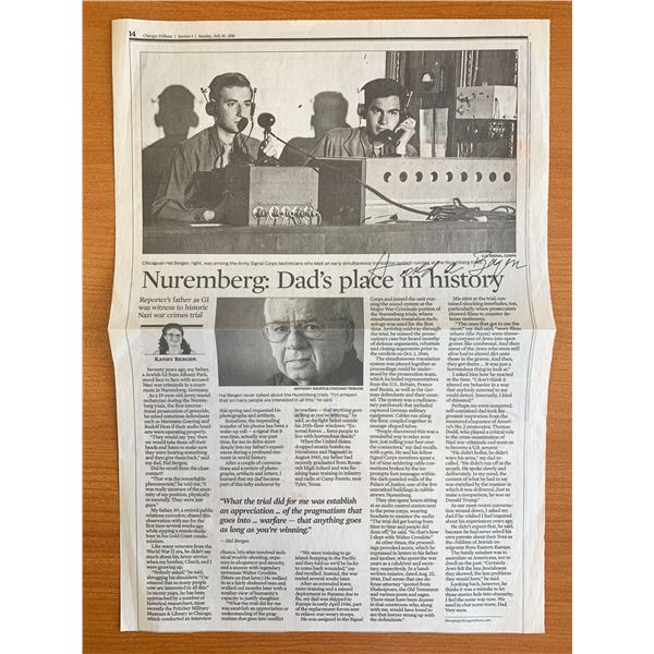 Harold Bergan Signed Newspaper Page