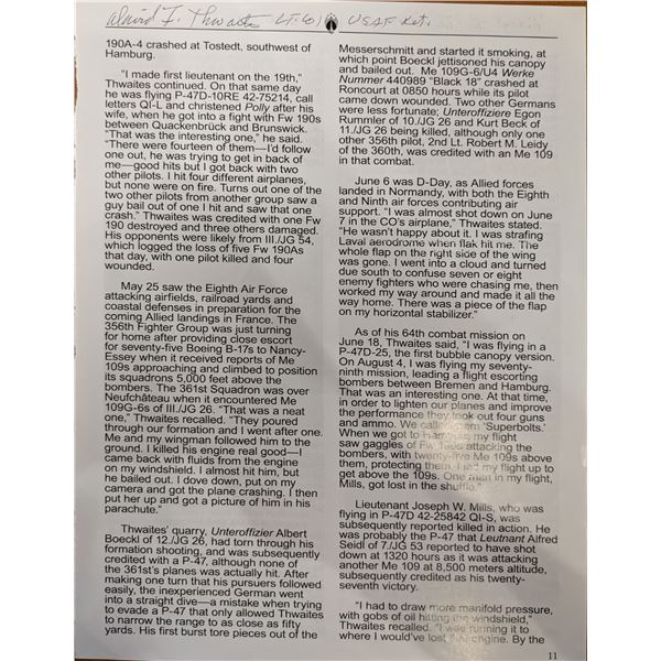 WW2 ACE David Thwaites Signed Bio Page