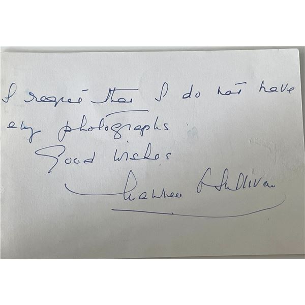 Tarzan actress Maureen O'Sullivan signed note