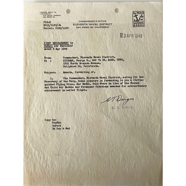 US Navy Calvin T. Durgin signed letter