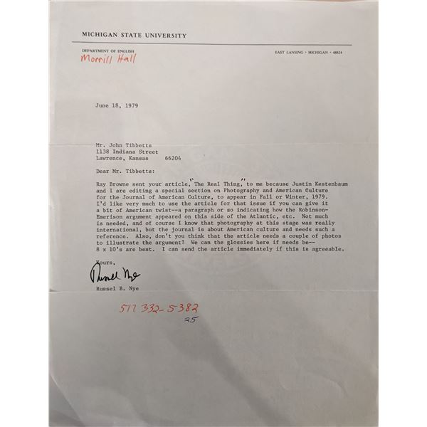 MSU Russel B. Nye Signed Letter