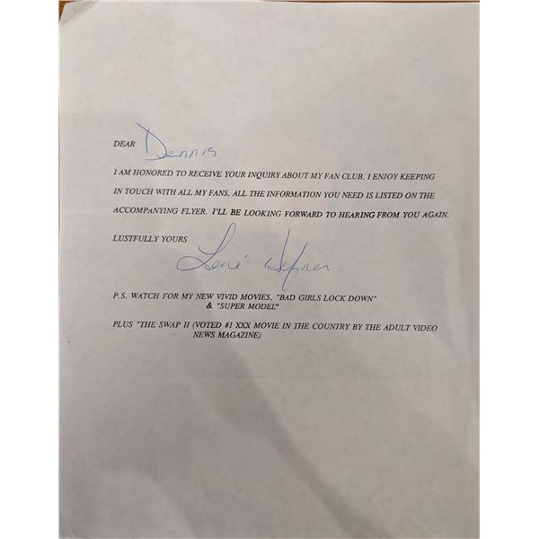 Lene Hefner Signed Note
