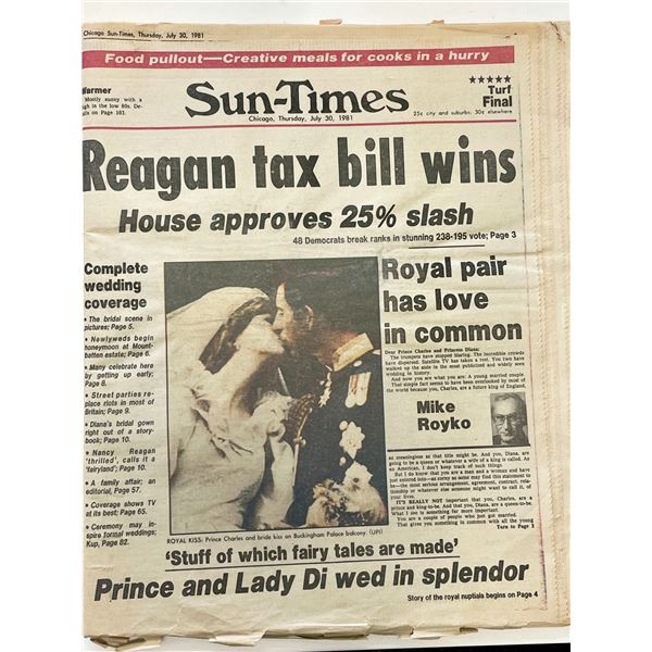 1981 Sun-Times Original Vintage Newspaper - Reagan Tax Bill Wins
