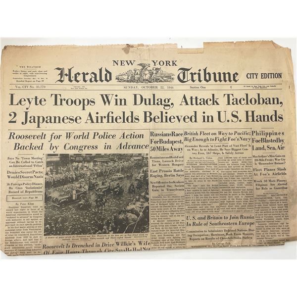 WWII 1944 New York Herald Tribune Original Vintage Newspaper
