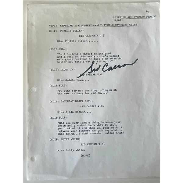 Comedian Sid Caesar signed script