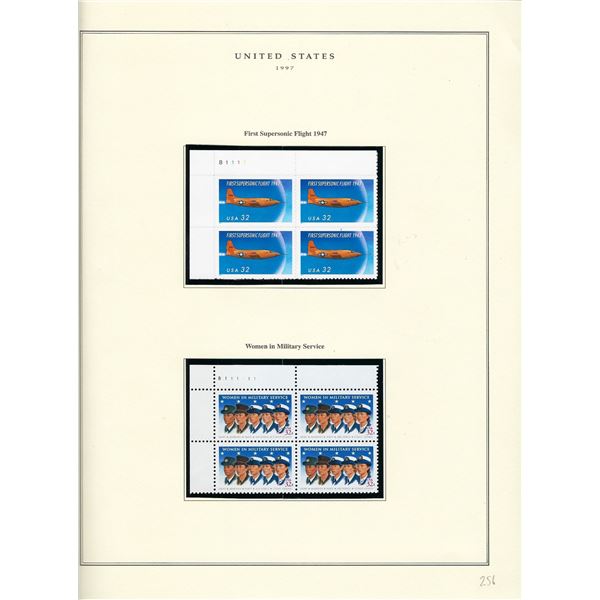 1997 US stamp collector sheet featuring First Supersonic Flight 50th Anniversary and Women in Milita