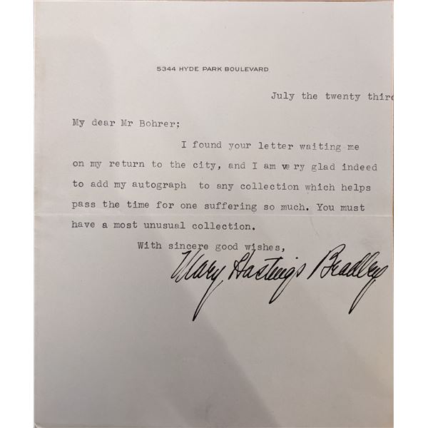Mary Hastings Bradley Signed Note