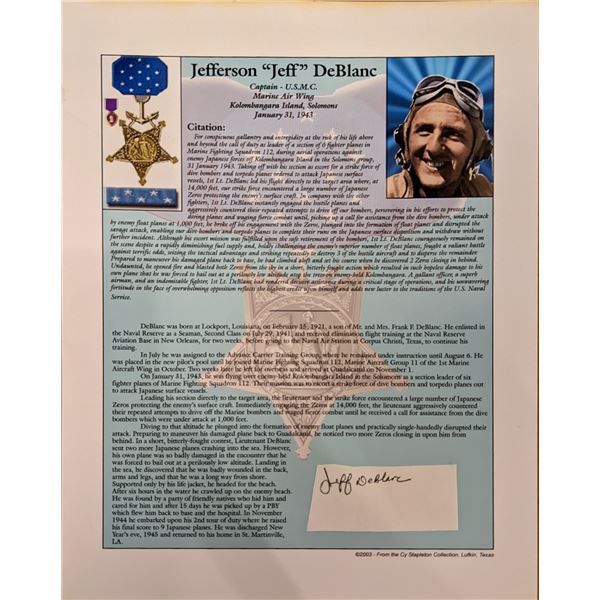 WW2 Jefferson DeBlanc Signed Bio Page