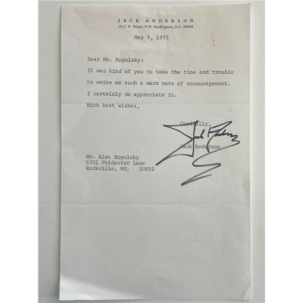 Newspaper columnist Jack Anderson signed note