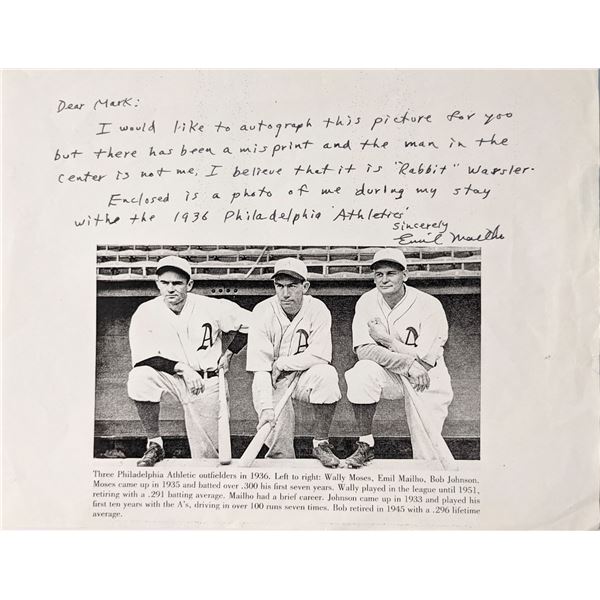 Major League Baseball Star Emil Mailho signed photo