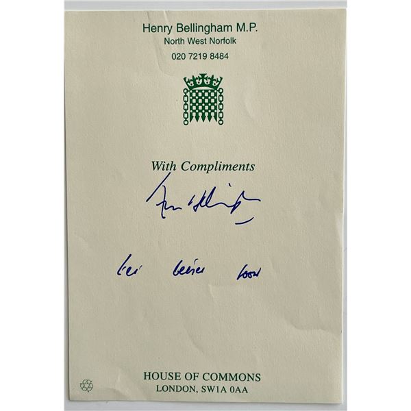 Member of Parliament Henry Bellingham signed stationary