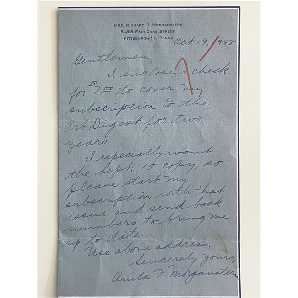 Mrs Richard R. Morganstern signed letter