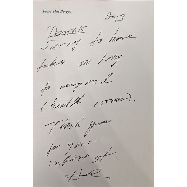 Hal Bergen Signed Note