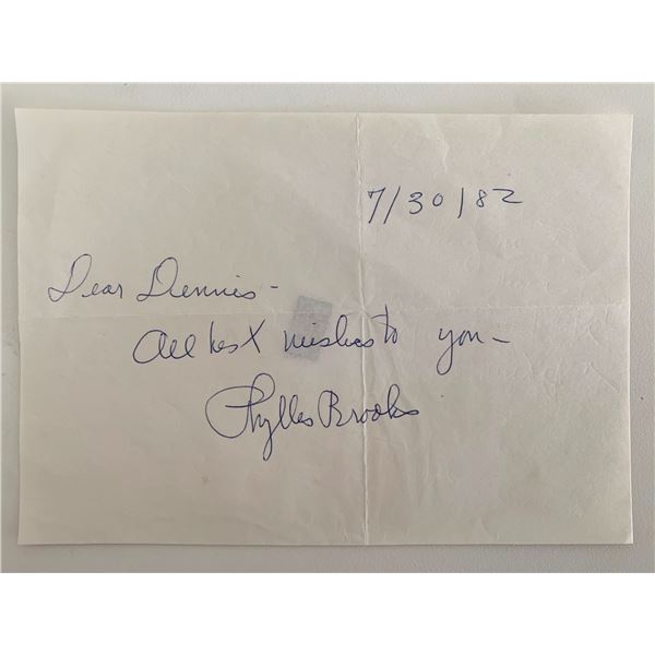 Actress Phyllis Brooks signed note