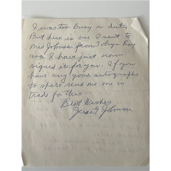 Rear Admiral Jesse G. Johnson signed note