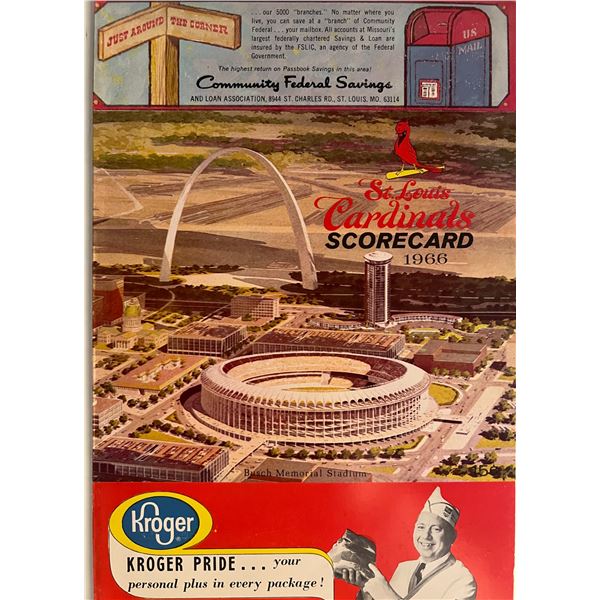 St Louis Cardinals 1966 scorecard. 8x11 inches