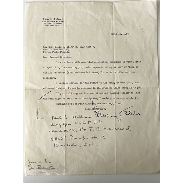 Author Ashley T. Cole signed letter