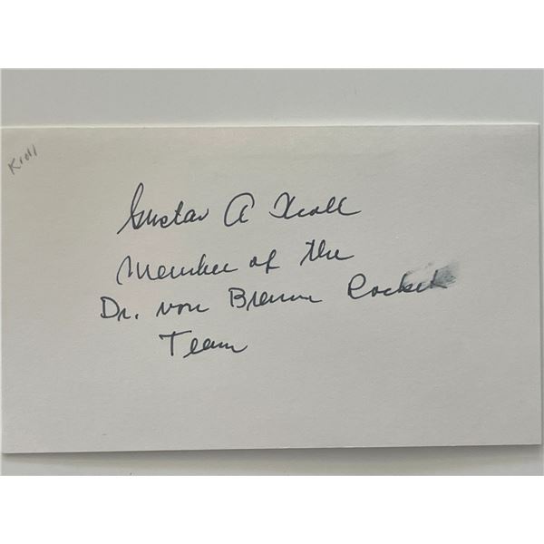 Rocket team member Gustav Kroll autograph note