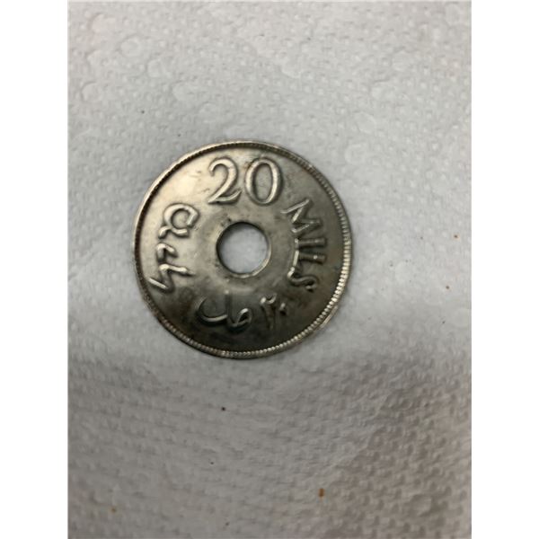 1927 Palestinian 20 Mils coin