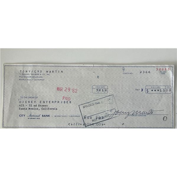 Singer Tony Martin signed check