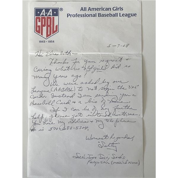 Girls baseball Sarah Sands signed note
