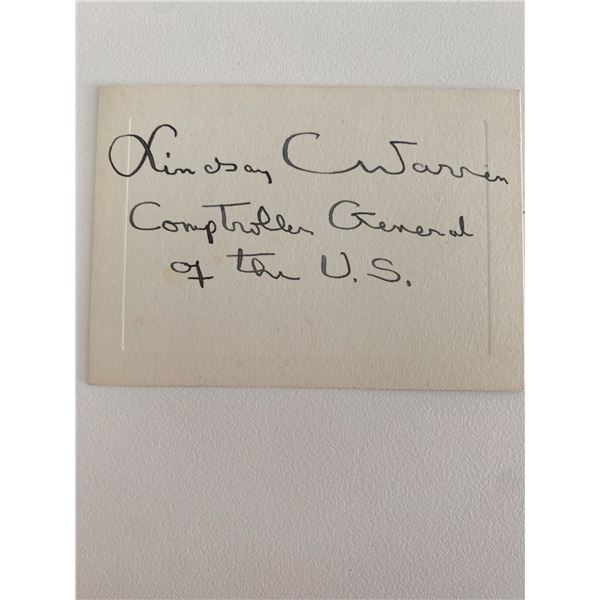 US Comptroller General Lindsay C. Warren original signature