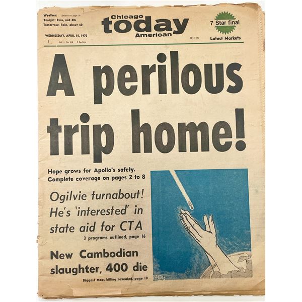 1970 The Chicago American Original Vintage Newspaper - Apollo 13