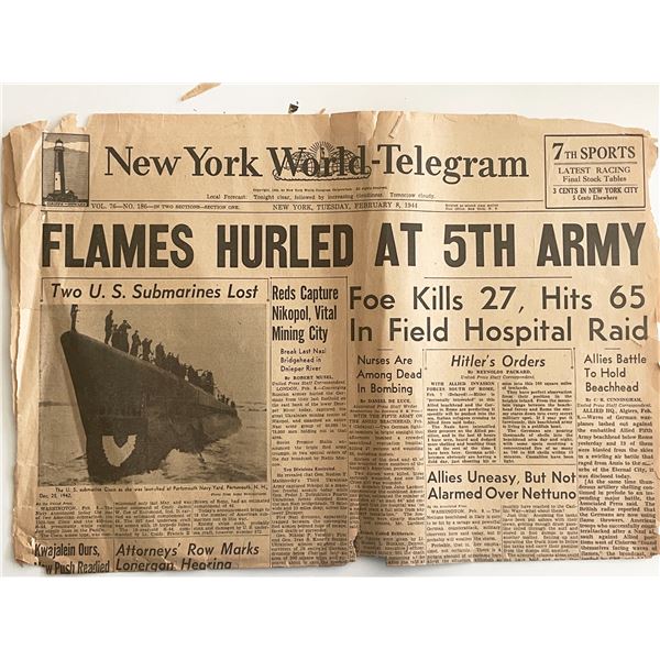 WWII 1944 New York World Telegram Original Vintage Newspaper