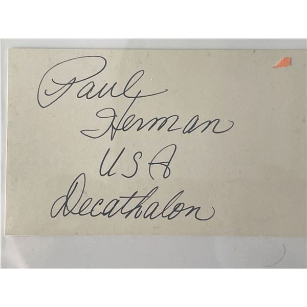 Olympic athlete Paul Herman autograph note