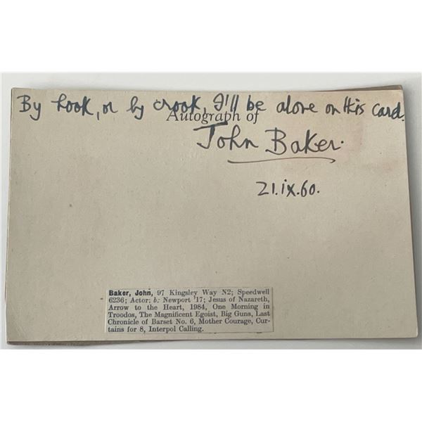 Actor John Baker autograph note