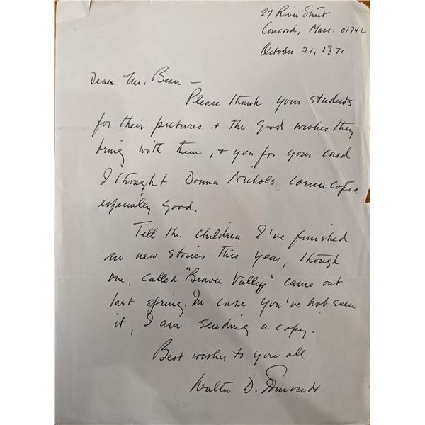 Author Walter D. Edwards Signed Letter