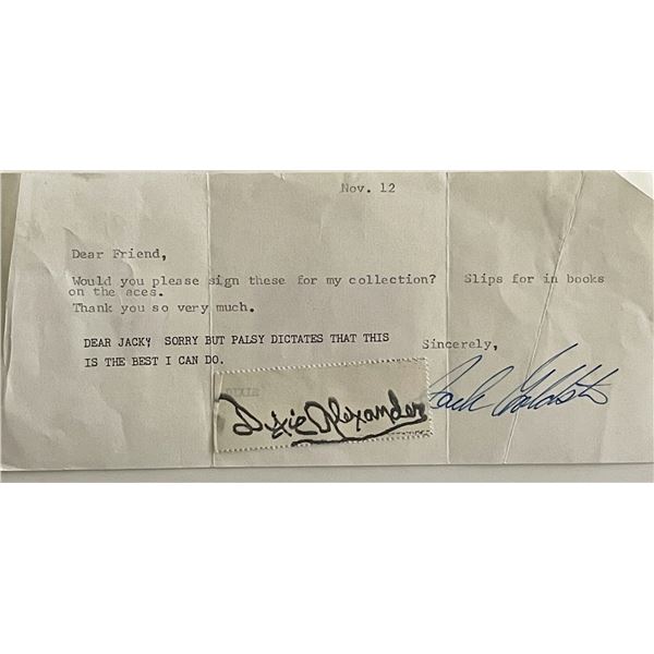 Dixie Alexander signed note