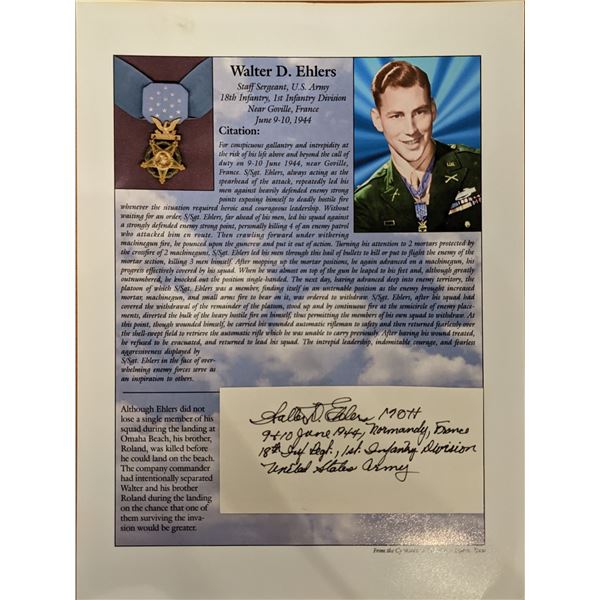 WW2 Walt D. Ehlers Signed Bio Page