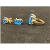 Image 2 : 14K LADIES RING SET WITH BLUE TOPAZ AND DIAMONDS AND PAIR OF 14K EARRINGS SET WITH BLUE TOPAZ