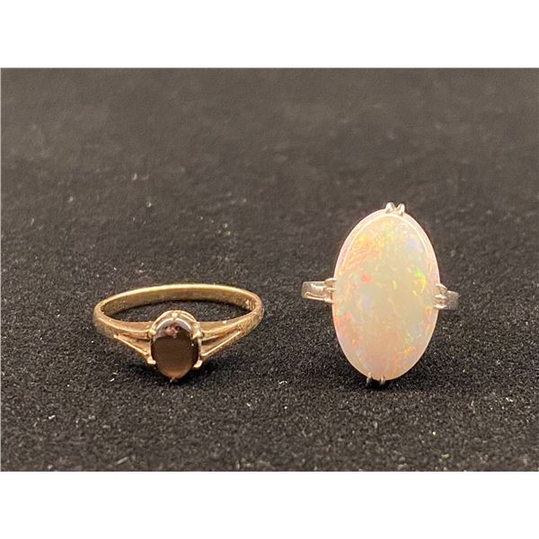10K LADIES RING SET WITH SAPPHIRE (1.6G) AND PLATINUM LADIES RING SET WITH OPAL (3.2G)