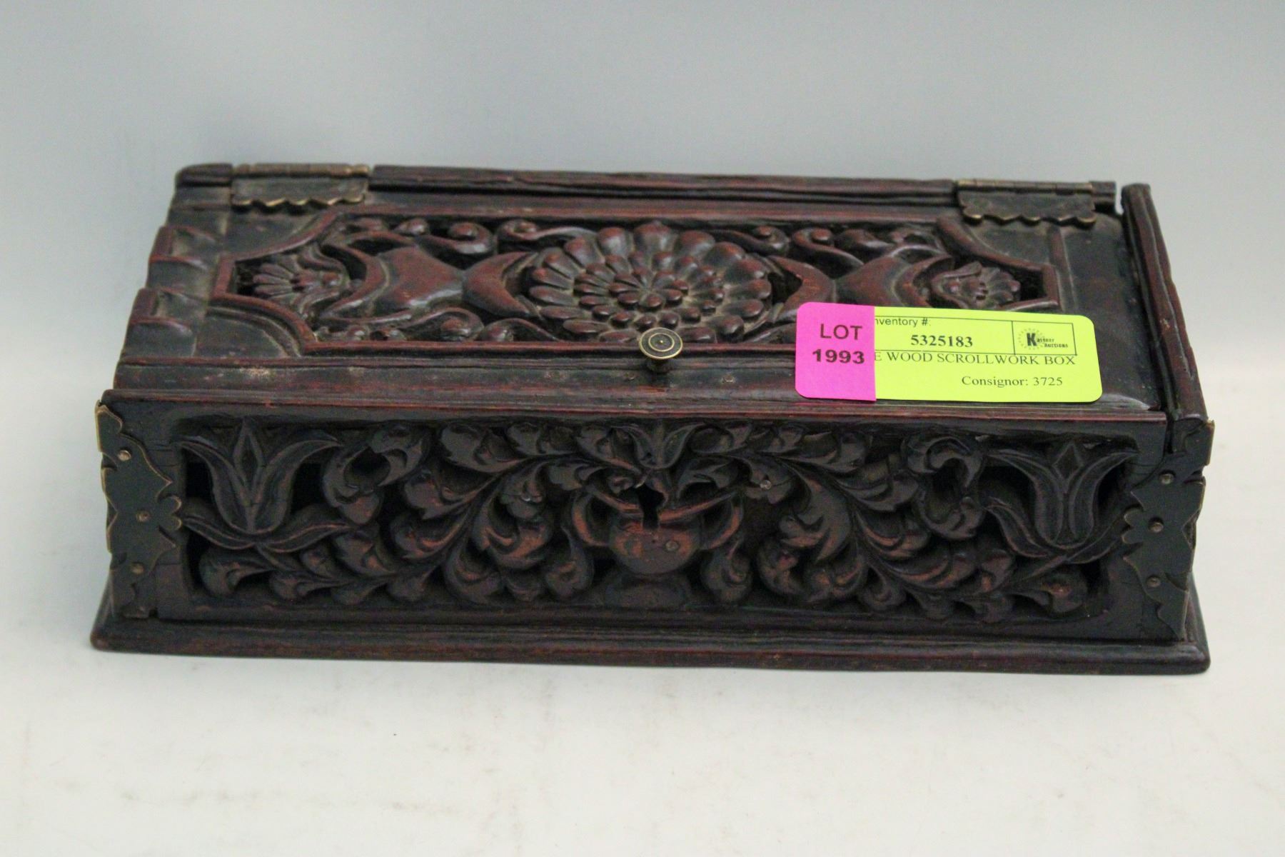 Scroll Work Box ANTIQUE WOOD SCROLLWORK BOX