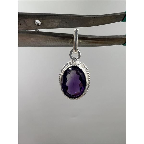 6.14 CT NATURAL AMETHYST SILVER PENDANT OVAL CUT CERTIFICATION