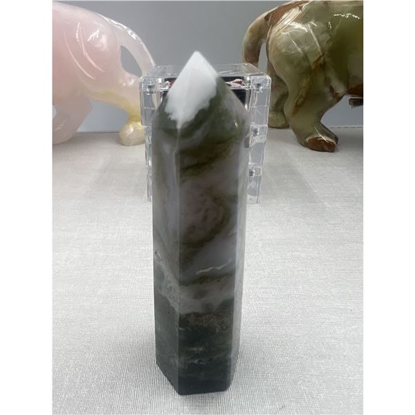 3.5 INCH MOSS AGATE WITH DRUZY TOWER