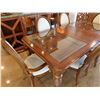Image 2 : Wooden Table w/ Glass Inserts & Removable Leaf 43" x 87" x 30" & 6 Dining Chairs w/ Upholstered Seat