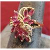 Image 2 : Gold 14k Ring w/ Gemstones in Leaf Design Size 8.5
