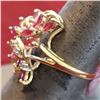 Image 3 : Gold 14k Ring w/ Gemstones in Leaf Design Size 8.5