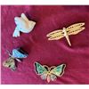 Image 1 : Qty 4 Brooches: Butterflies, Dragonfly & Bird
