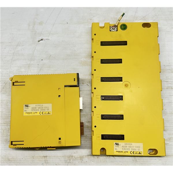Lot of (2) Fanuc Items #A03B-0819-C011 AIF01A Module & #A03B-0819-C002 ABU05A Slot Rack
