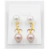 #256-SEA SHELL PEARL STUD EARRINGS 10MM/2 SET