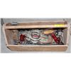 VINTAGE WOOD TOOL BOX W/ASSORTED TOOLS