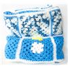 AFGHAN CROCHETED SQUARES THROW (52"x62") BLUE/WH