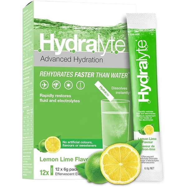 Hydralyte Electrolyte Powder Packets - Box of 12 x 6g Packets (Lemon Lime Flavour) - New