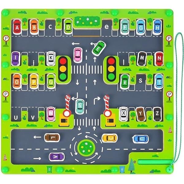 1 Magnetic Montessori-Style Alphabet Car Maze Toy/Activity Board for Toddlers - New